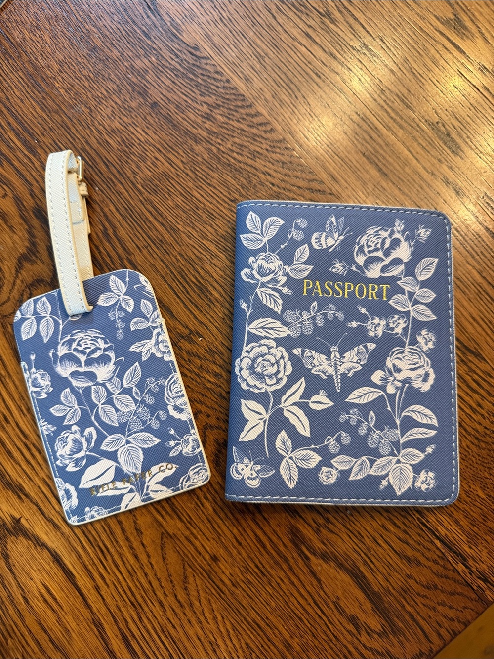 Rifle Paper blue floral passport holder and luggage tag NWOT
